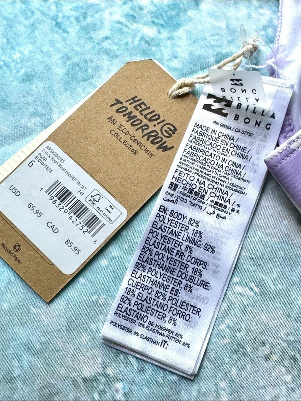 Billabong Girl’s Check Your Palm Purple and White Bikini Set Size 6